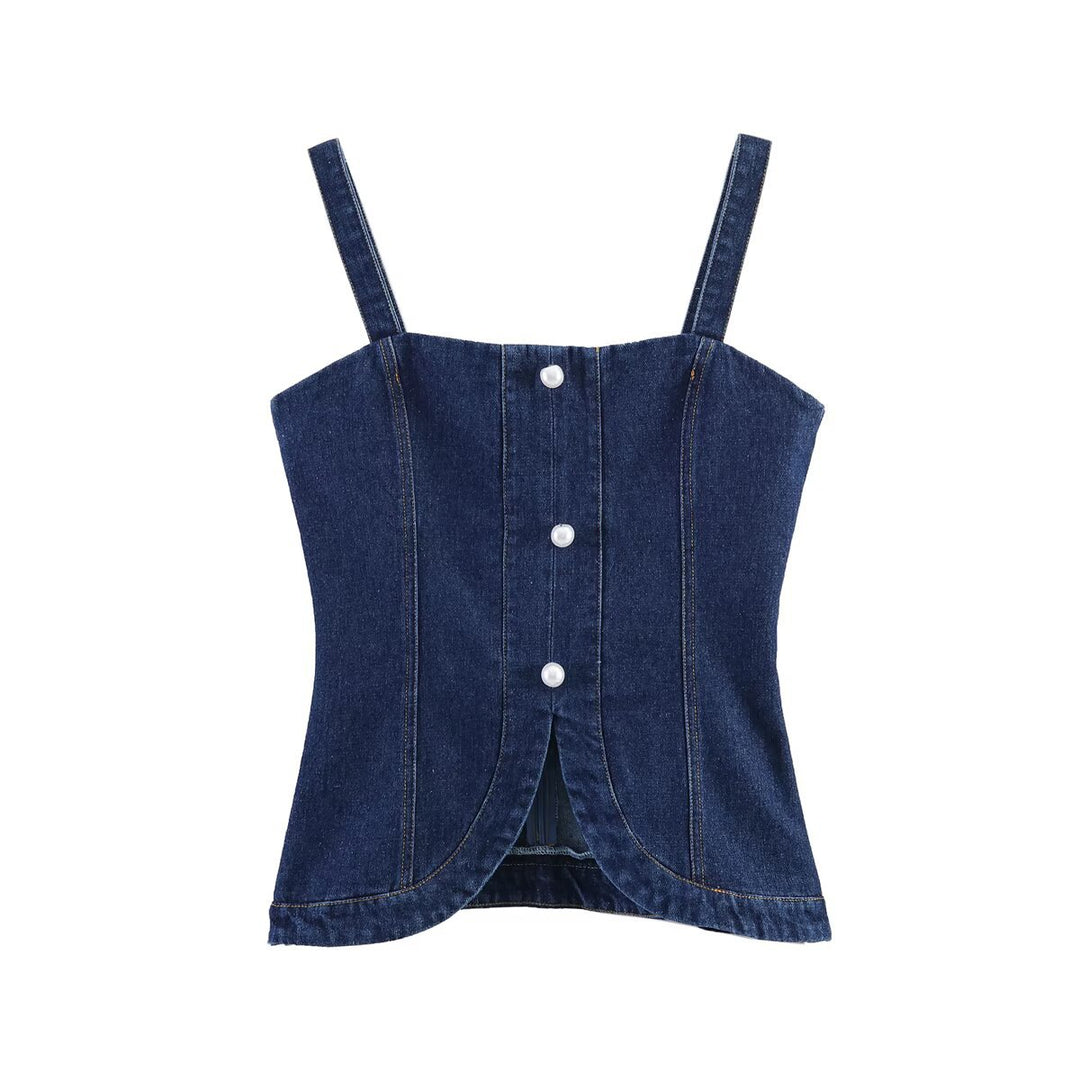 Damen Denim-Cami mit tailliertem Schnitt und dekorativen Knöpfen R&B