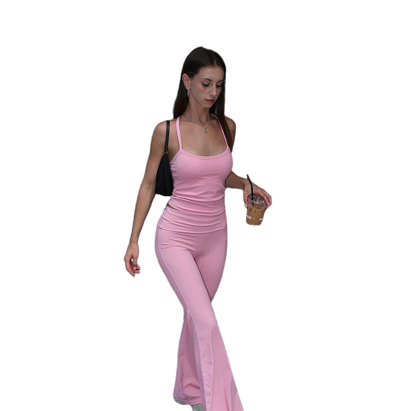 Damen Sportliches Set mit figurbetontem Top und Bootcut-Hosen R&B
