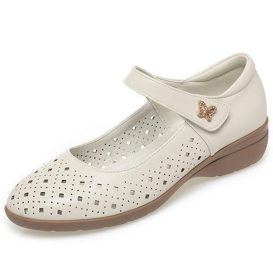 Damen Komfortable Ballerinas mit luftiger Lochmusterung und verstellbarem Riemen R&B