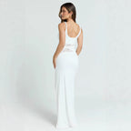 Damen Elegantes Abendkleid mit hohem Schlitz und Spitzeinsatz R&B