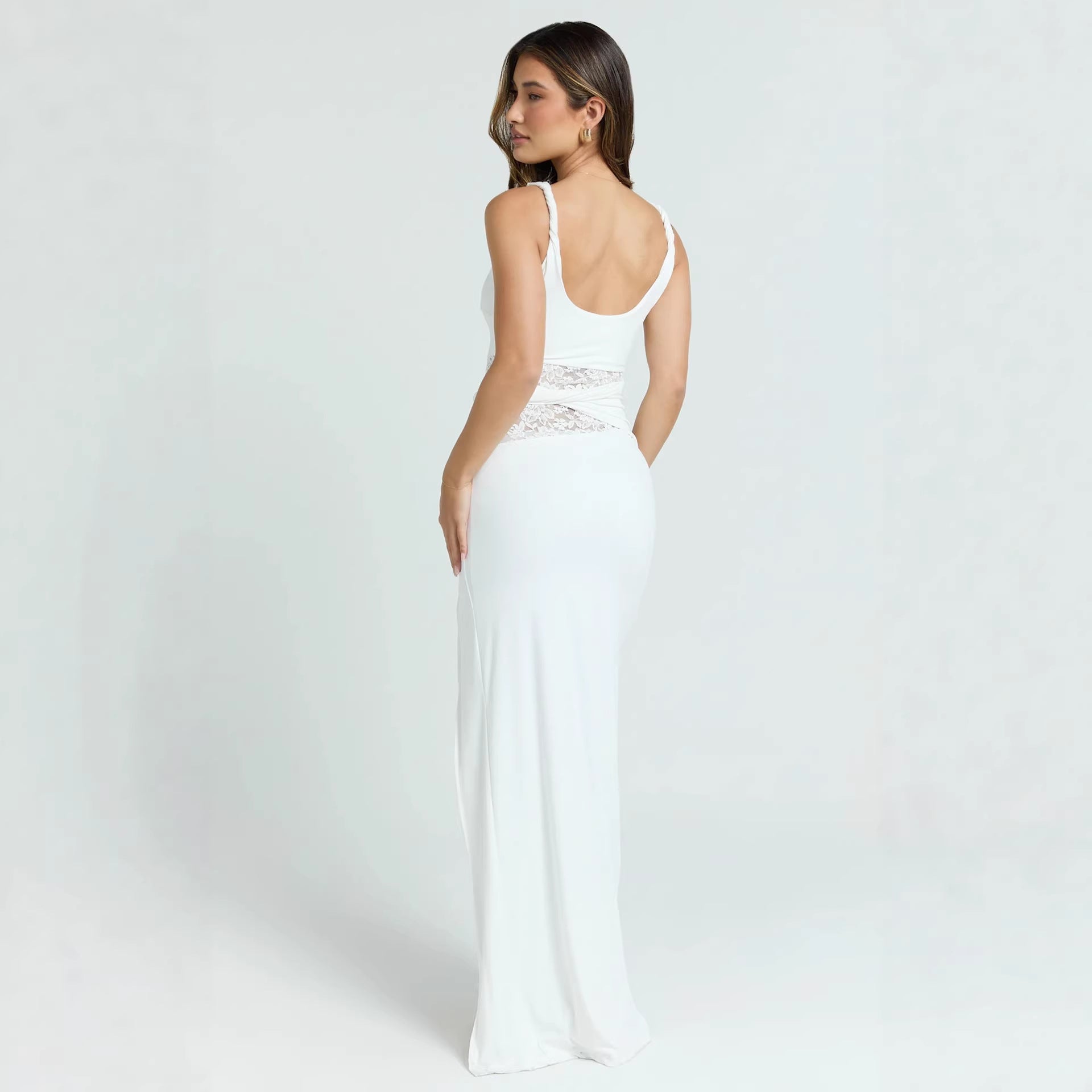 Damen Elegantes Abendkleid mit hohem Schlitz und Spitzeinsatz R&B