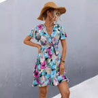 Damen Wickelkleid mit floralem Muster und schwingendem Rock R&B