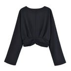 Damen legeres Blusenshirt mit Raffung und tiefem V-Ausschnitt R&B