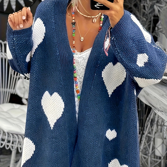 Damen Strickjacke mit Herzdesign und lässigem Schnitt R&B