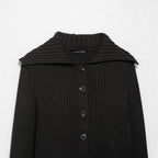 Damen Strickjacke mit breitem Kragen und modischen Knopfdetails R&B