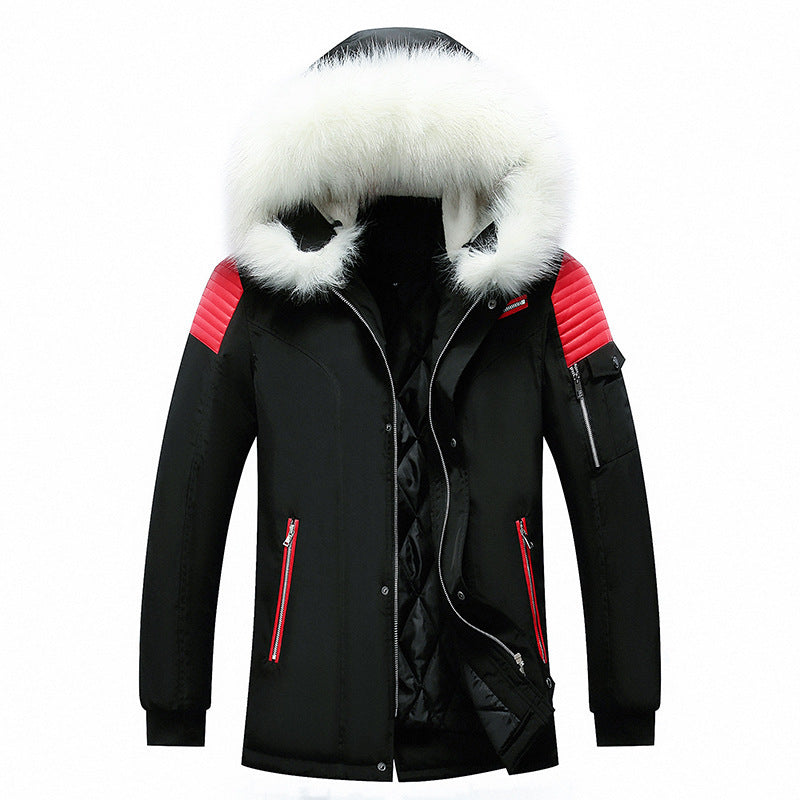 Herren elegante Winterjacke mit modischer Kapuze und Kunstfellbesatz R&B