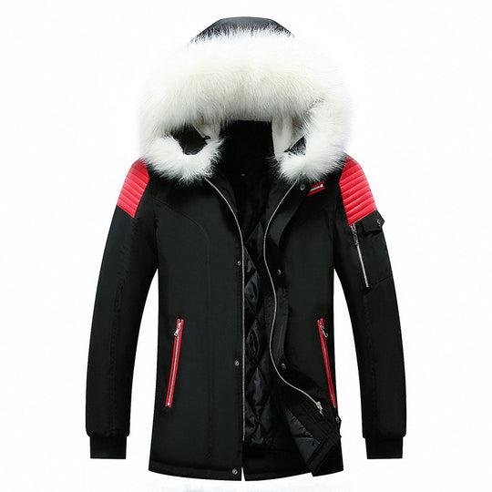 Herren elegante Winterjacke mit modischer Kapuze und Kunstfellbesatz R&B