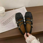 Damen Ballerina-Schuhe mit dekorativen Doppelschnallen und modischen Schleifen R&B