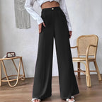 Damen Weit geschnittene elegante Stoffhose mit hoch sitzendem Bund R&B