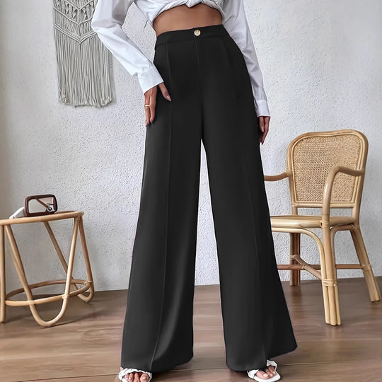 Damen Weit geschnittene elegante Stoffhose mit hoch sitzendem Bund R&B