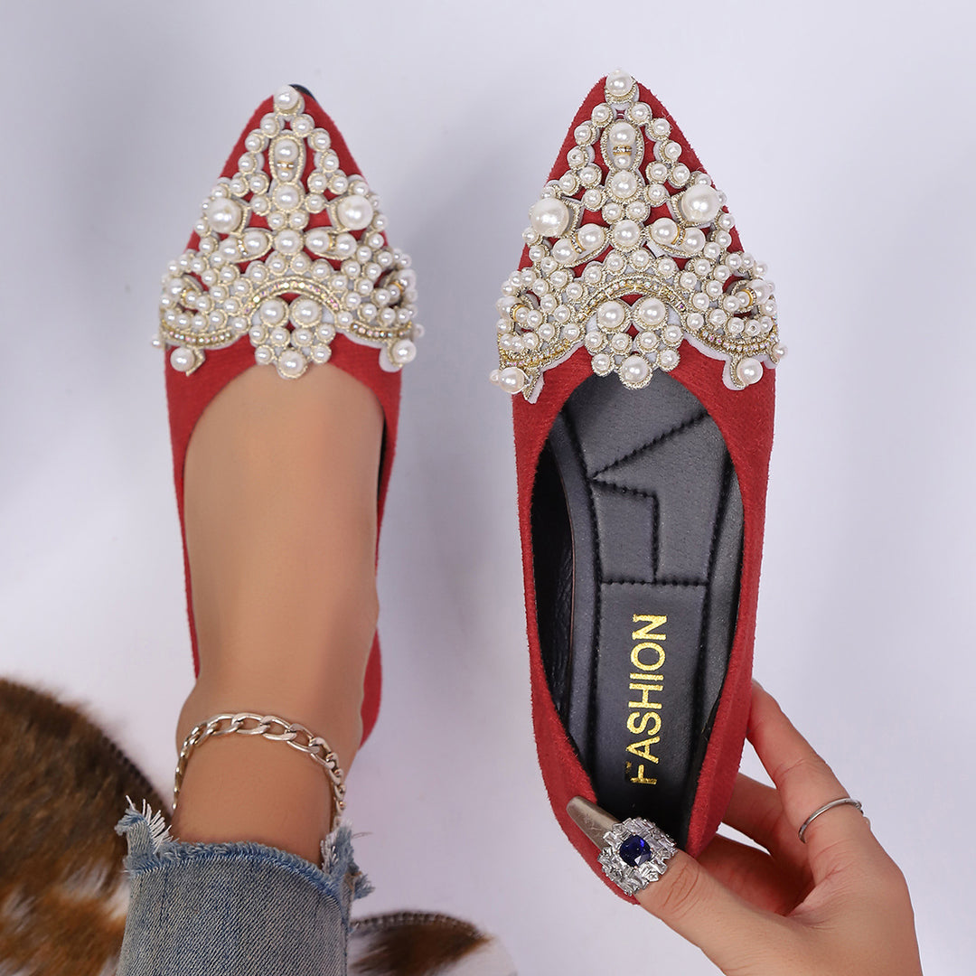 Damen elegante Ballerinas mit kunstvoller Perlenapplikation R&B