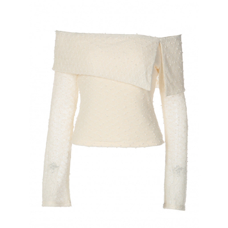 Damen Off-Shoulder Oberteil mit eleganten Rüschendetails und langen Ärmeln R&B