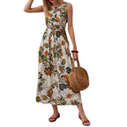 Damen Maxikleid mit floralen Mustern und Taillengürtel R&B