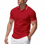 Herren nan atmungsaktives Interlock-Poloshirt mit Kontrast-Tipping, kurzer Knopfleiste und schmaler Silhouette R&B