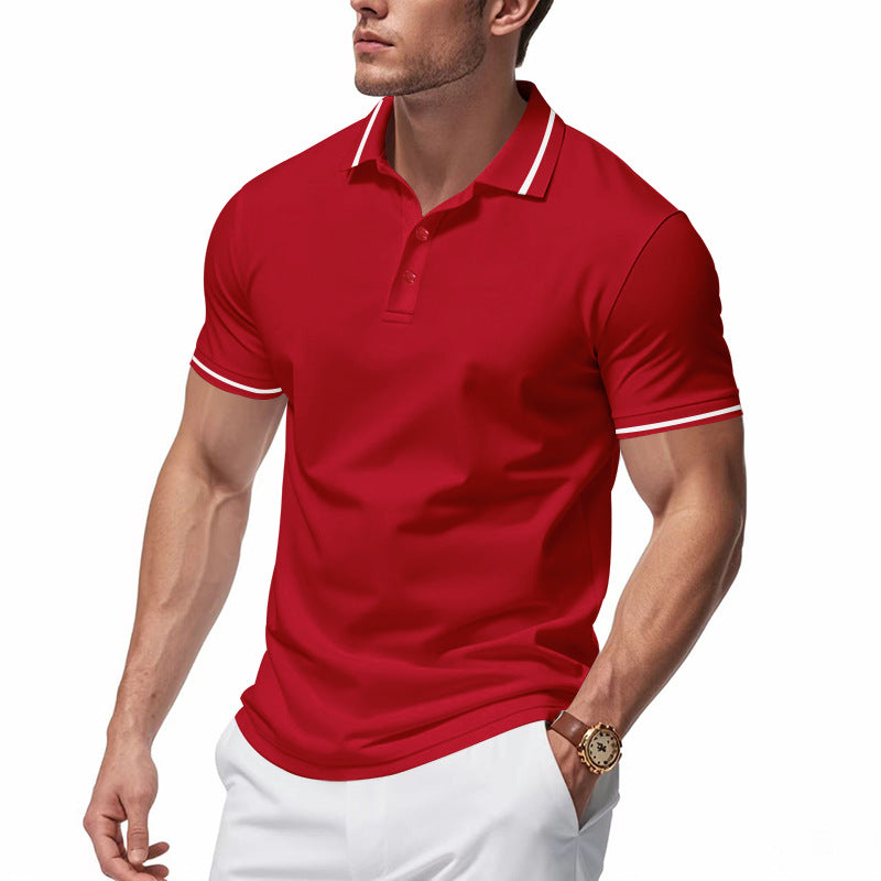 Herren nan atmungsaktives Interlock-Poloshirt mit Kontrast-Tipping, kurzer Knopfleiste und schmaler Silhouette R&B
