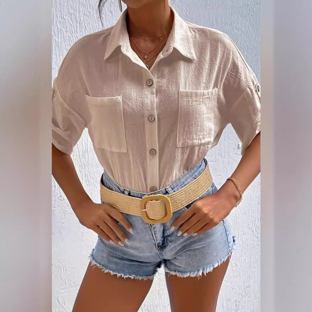 Damen legere Hemdbluse aus leichtem Leinenstoff R&B