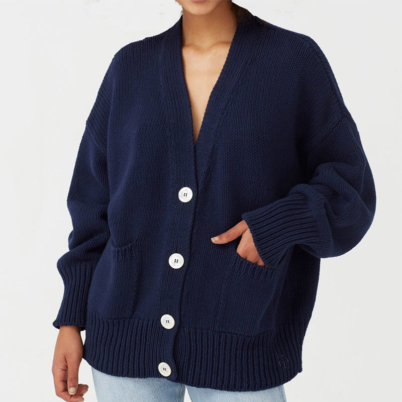 Damen Oversized Strickjacke mit Taschen und V-Ausschnitt R&B