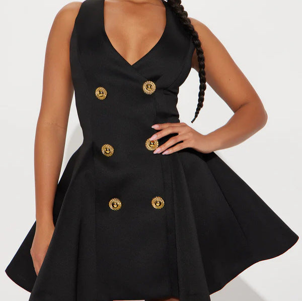 Damen Minikleid mit doppelter Knopfleiste und ausgestelltem Rock R&B