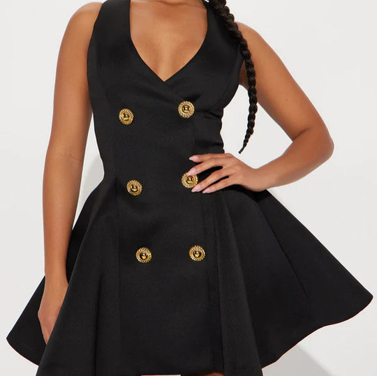 Damen Minikleid mit doppelter Knopfleiste und ausgestelltem Rock R&B