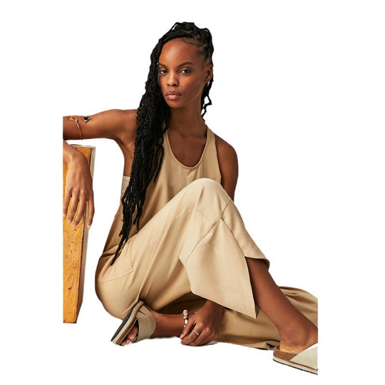 Damen Lässiger Jumpsuit mit weitem Bein und seitlichen Taschen R&B