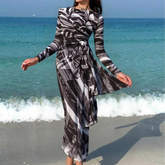 Damen Maxi-Strandkleid mit raffiniertem Wickeldesign R&B