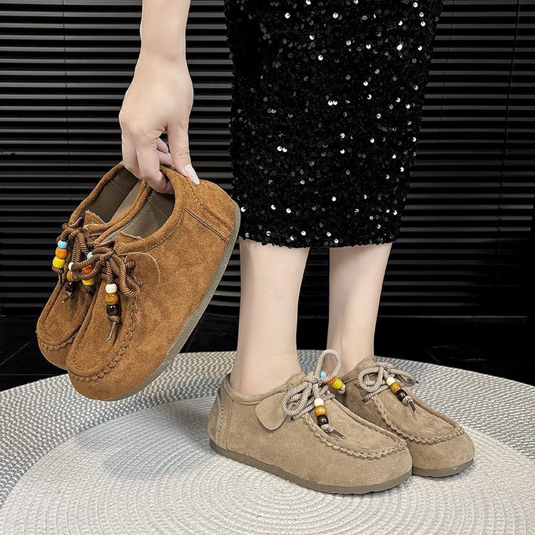 Damen Mokassin-Schuhe mit bunten Schnürdetails