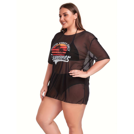 Damen Transparente Strandbluse mit sommerlichem Aufdruck R&B
