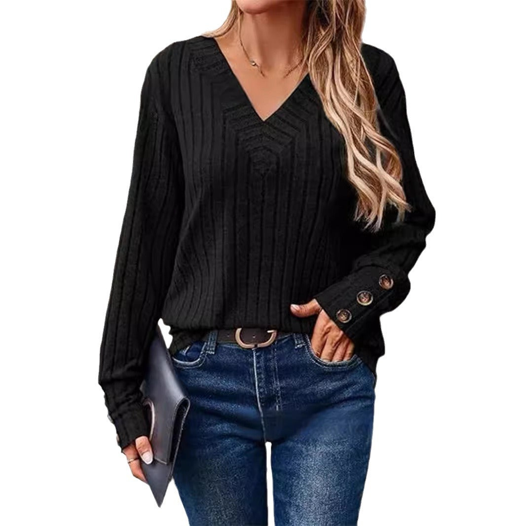 Damen Strickpullover mit V-Ausschnitt und modischer Rippstruktur R&B