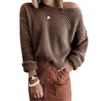 Damen lässiger Strickpullover im modernen Netzdesign R&B