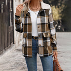 Damen Karierte Flanelljacke mit sanftem Kragen R&B