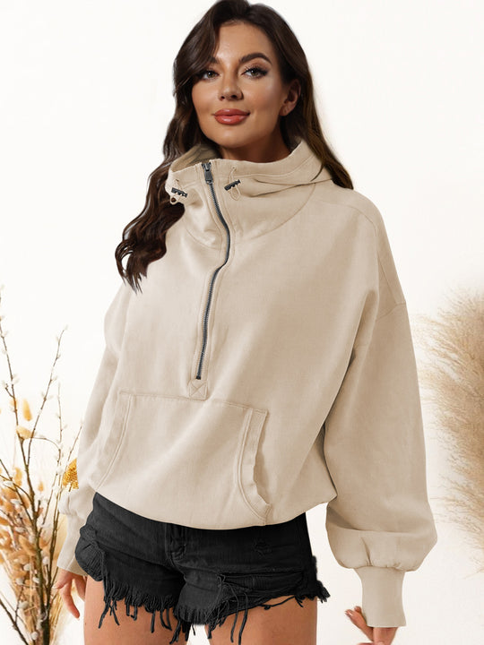 Damen lässiger Kapuzensweater mit halbem Reißverschluss R&B