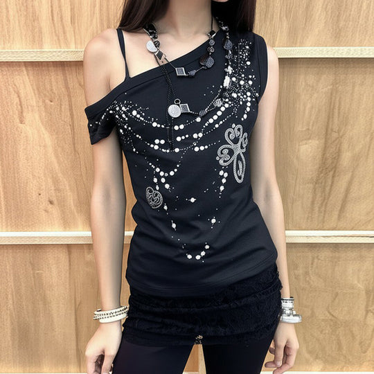 Damen Oberteil mit schulterfreiem Design und funkelnden Details R&B