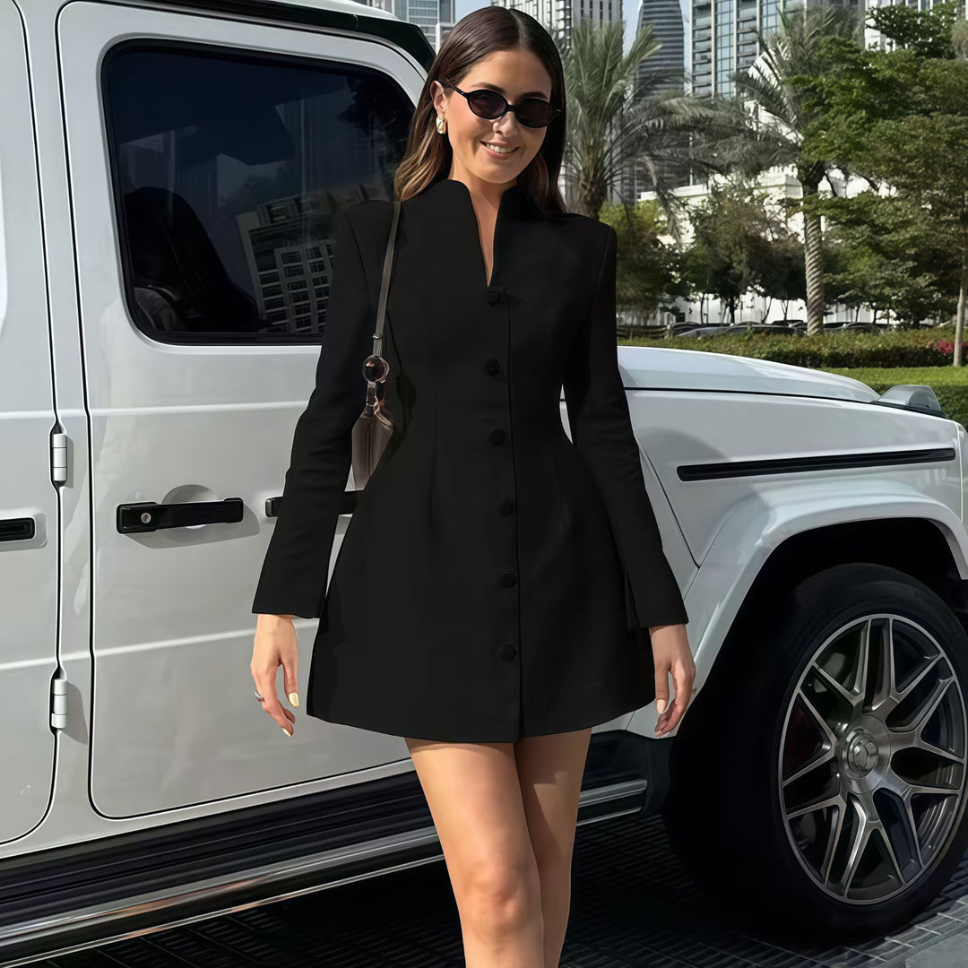 Damen Elegantes Mini-Kleid mit strukturiertem Design und raffinierten Knopfdetails R&B