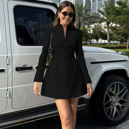 Damen Elegantes Mini-Kleid mit strukturiertem Design und raffinierten Knopfdetails R&B