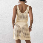 Damen Häkel-Strandkleid mit netzartigem Lochmuster und verstellbarem Schnitt R&B