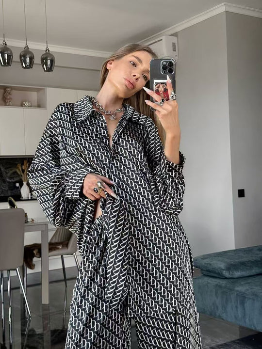 Damen Blusenset mit modernem geometrischem Muster und lässigem Schnitt R&B