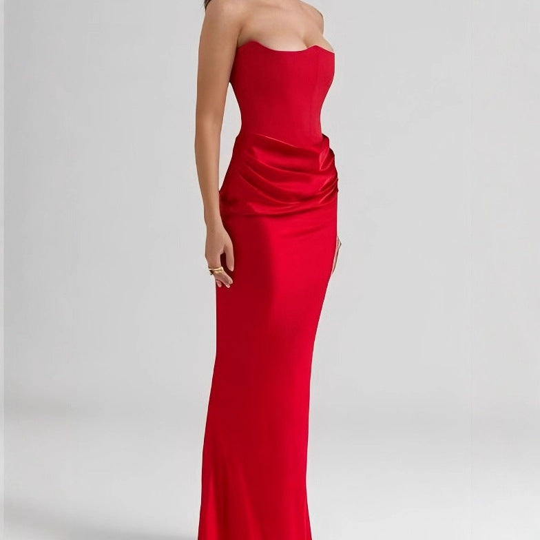 Damen Maxikleid mit Raffungen und elegantem Bustier-Ausschnitt R&B