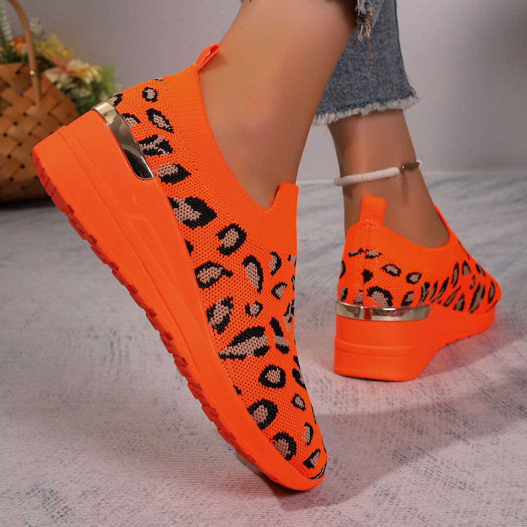 Damen Sneakers mit rutschfester Sohle und modischem Leopardenmuster R&B