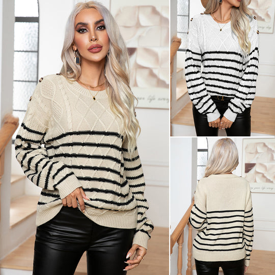 Damen Gemusterter Strickpullover mit eleganten Details R&B