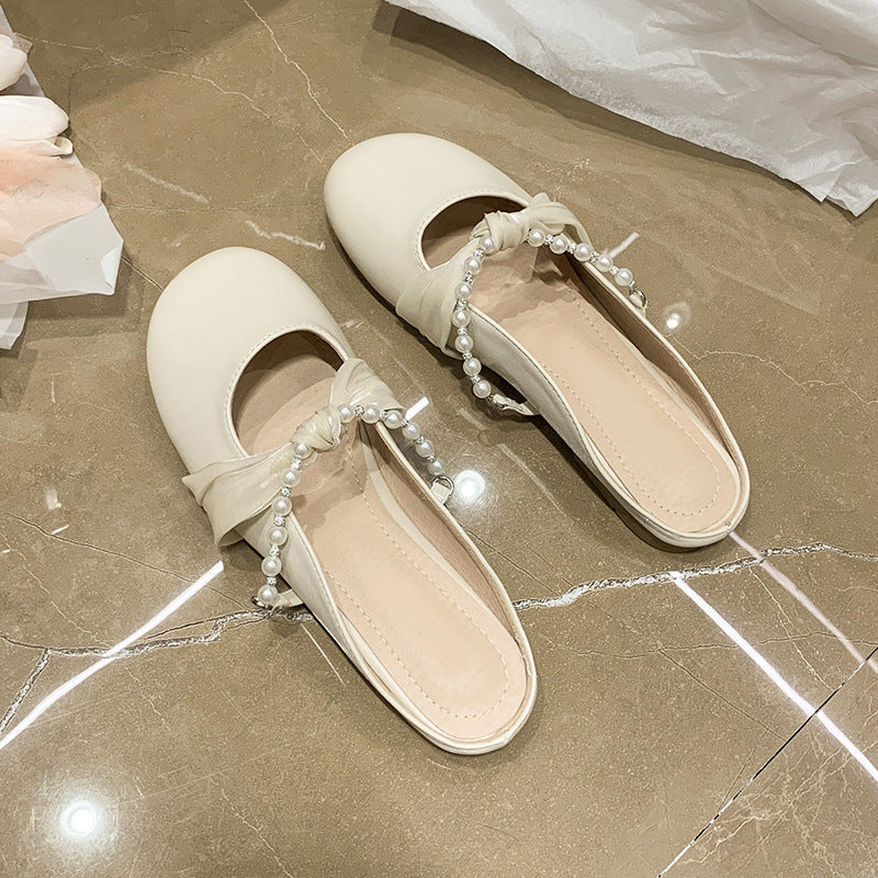 Damen Elegante Slipper mit dekorativem Schleifen-Detail und Perlenapplikationen EB