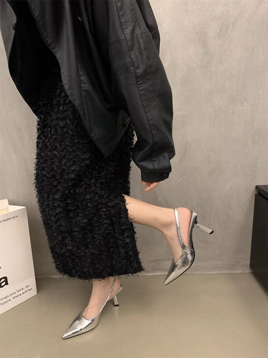 Damen Slingback-Pumps mit glänzender Oberfläche und komfortablem Absatz EB