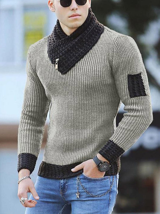 Herren Strickpullover mit modernem Kragen und Reißverschluss R&B