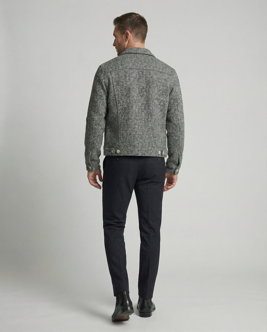 Herren kurzer Bouclé Blouson mit kastiger Silhouette Pattentaschen und Rippbündchen R&B