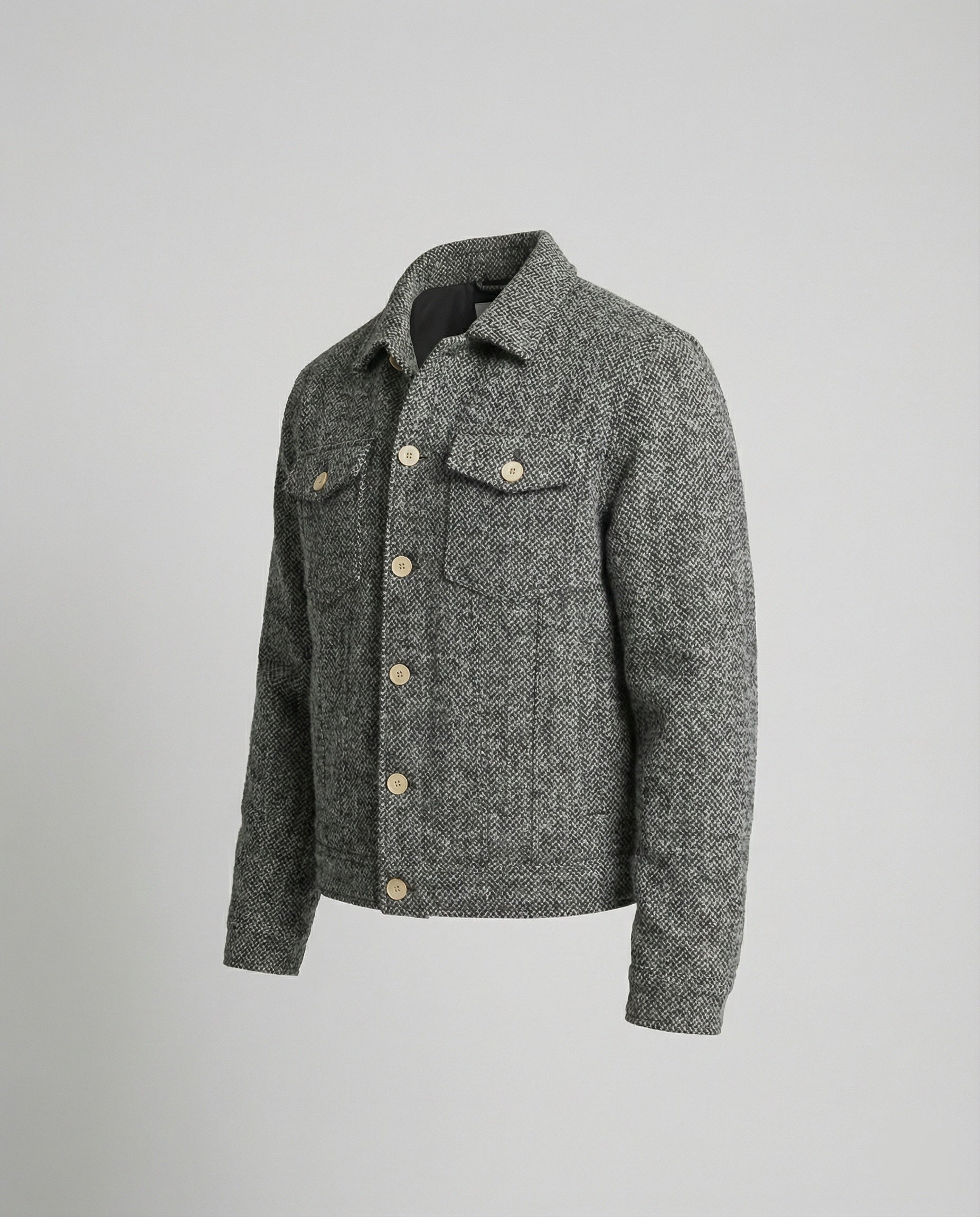 Herren kurzer Bouclé Blouson mit kastiger Silhouette Pattentaschen und Rippbündchen R&B