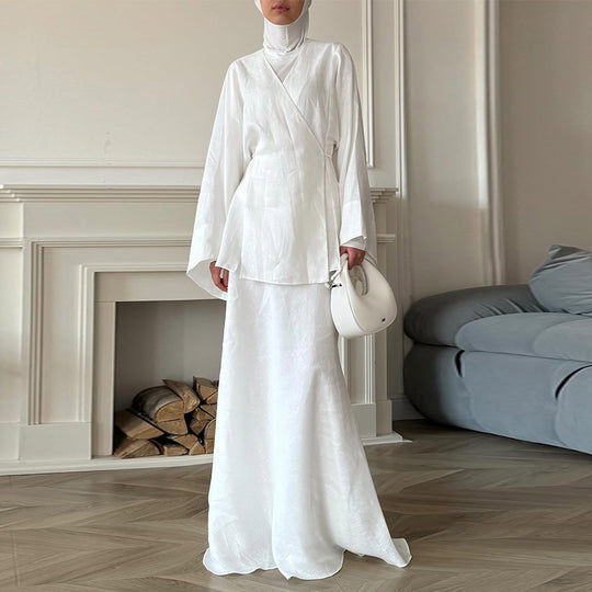 Damen elegantes Maxikleid aus satinierter Baumwolle R&B