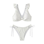 Damen Triangel-Bikini mit dekorativen Rüschendetails und strahlendem Ausschnitt R&B