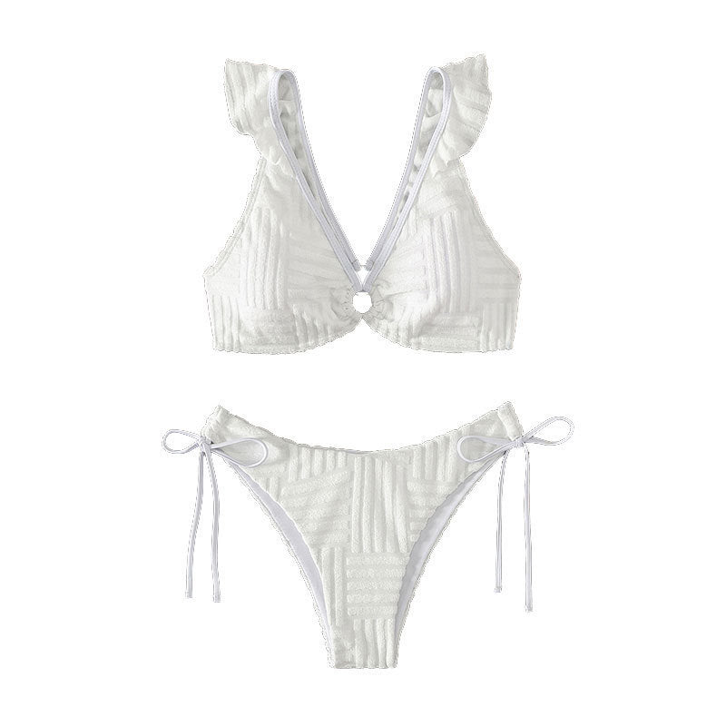 Damen Triangel-Bikini mit dekorativen Rüschendetails und strahlendem Ausschnitt R&B