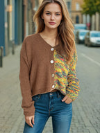 Damen lässige Strickjacke mit farbenfrohen Akzenten und Knopfdetails R&B