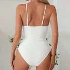 Damen Einteiler Badeanzug mit tiefem V-Ausschnitt und stylishen Knoten-Detail R&B