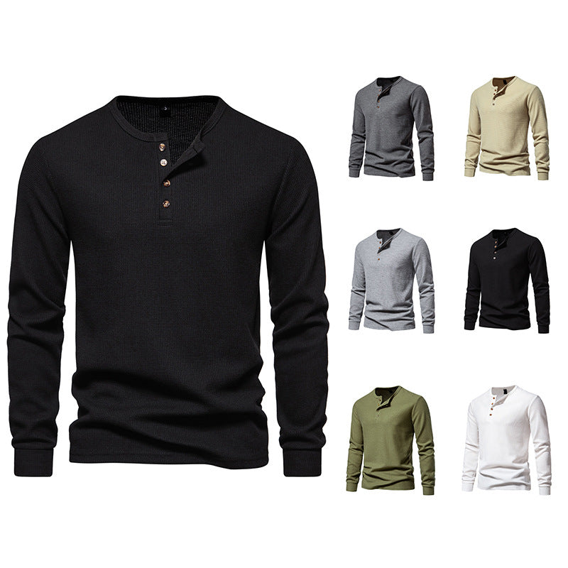 Herren Langarm-Henley-Shirt mit strukturiertem Oberflächenmuster und praktischen Knopfdetails R&B